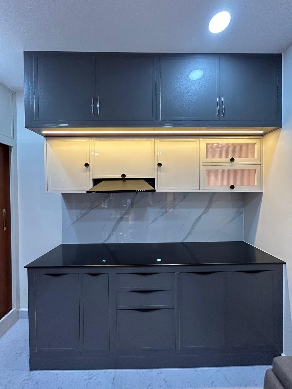 Dark Grey PVC Modular Kitchen