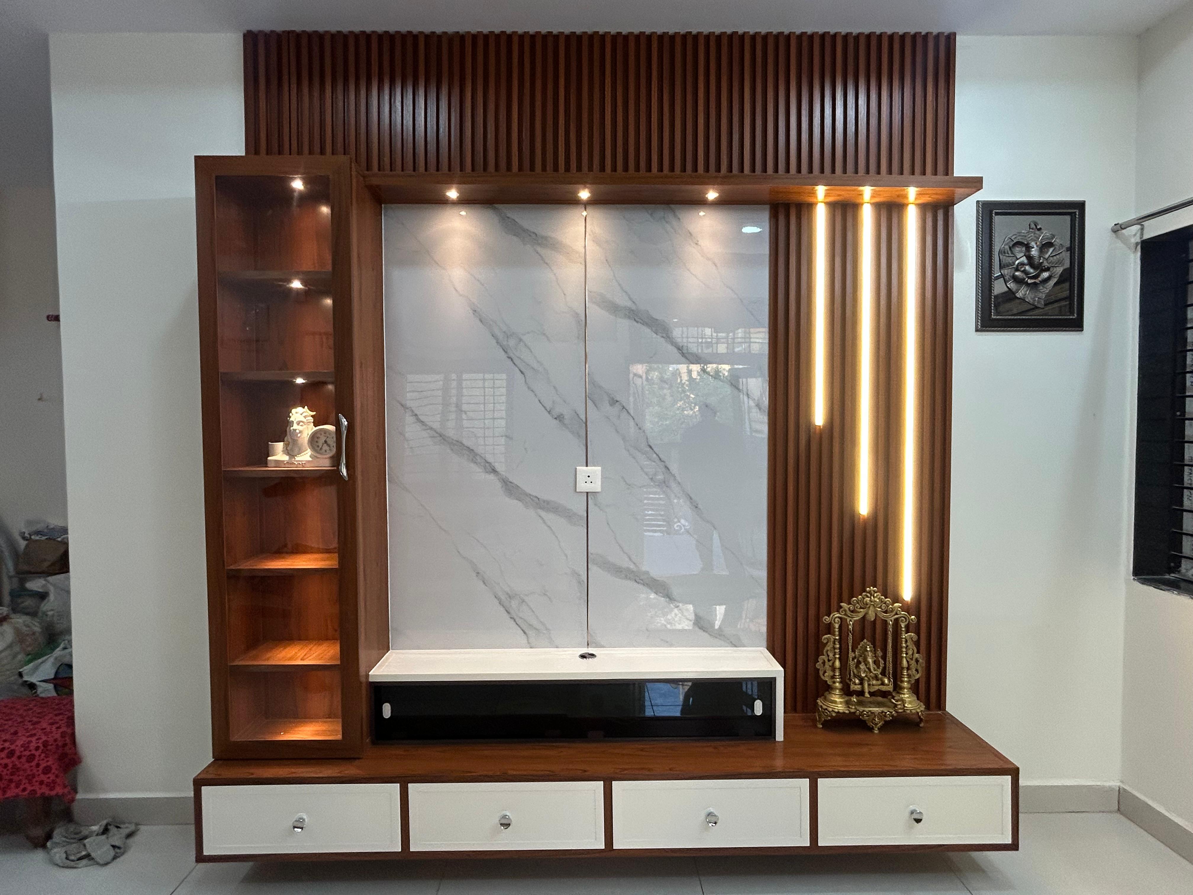 TV Unit with Marble Back and LED Lighting