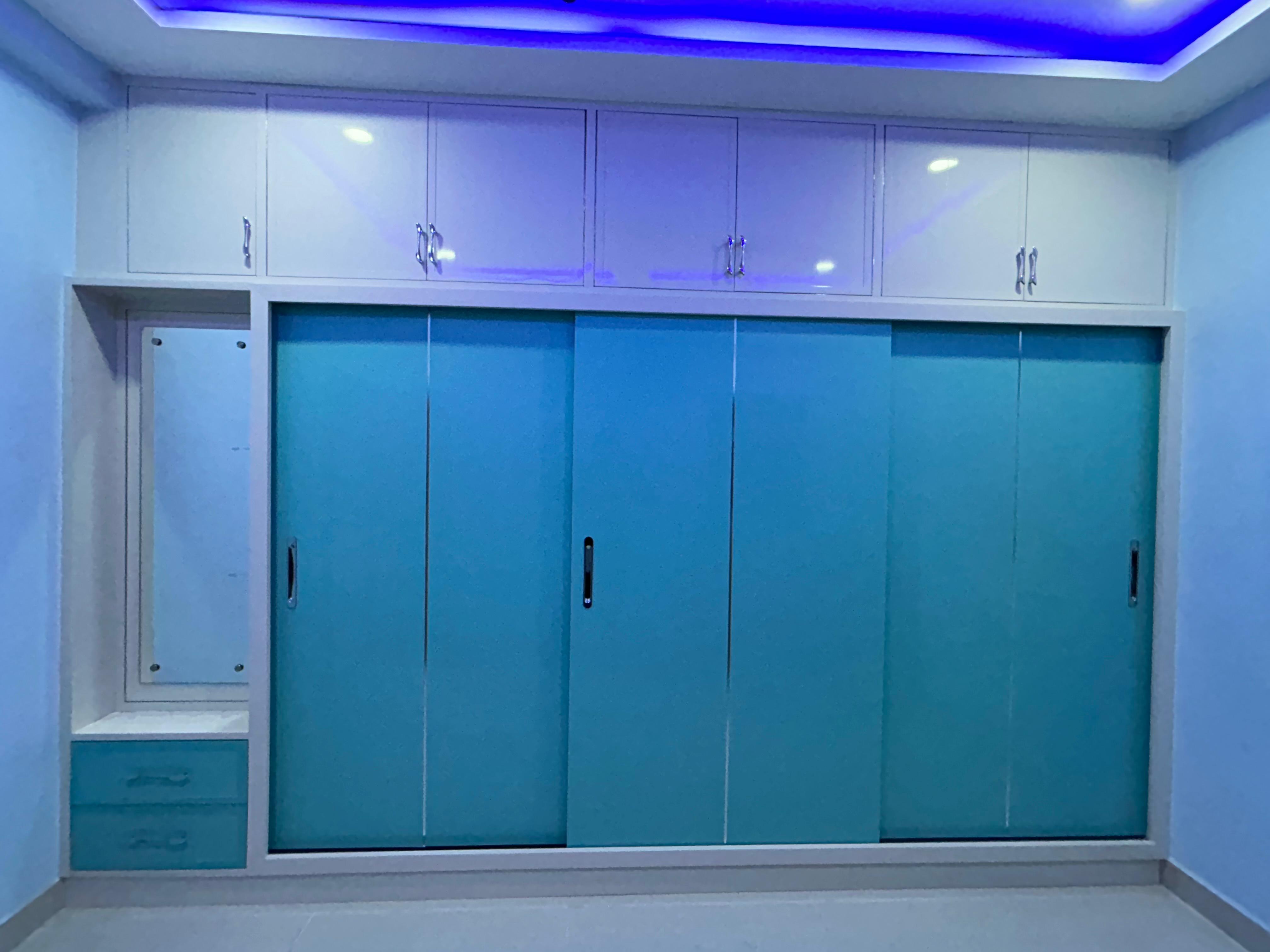 Blue PVC Sliding Wardrobe