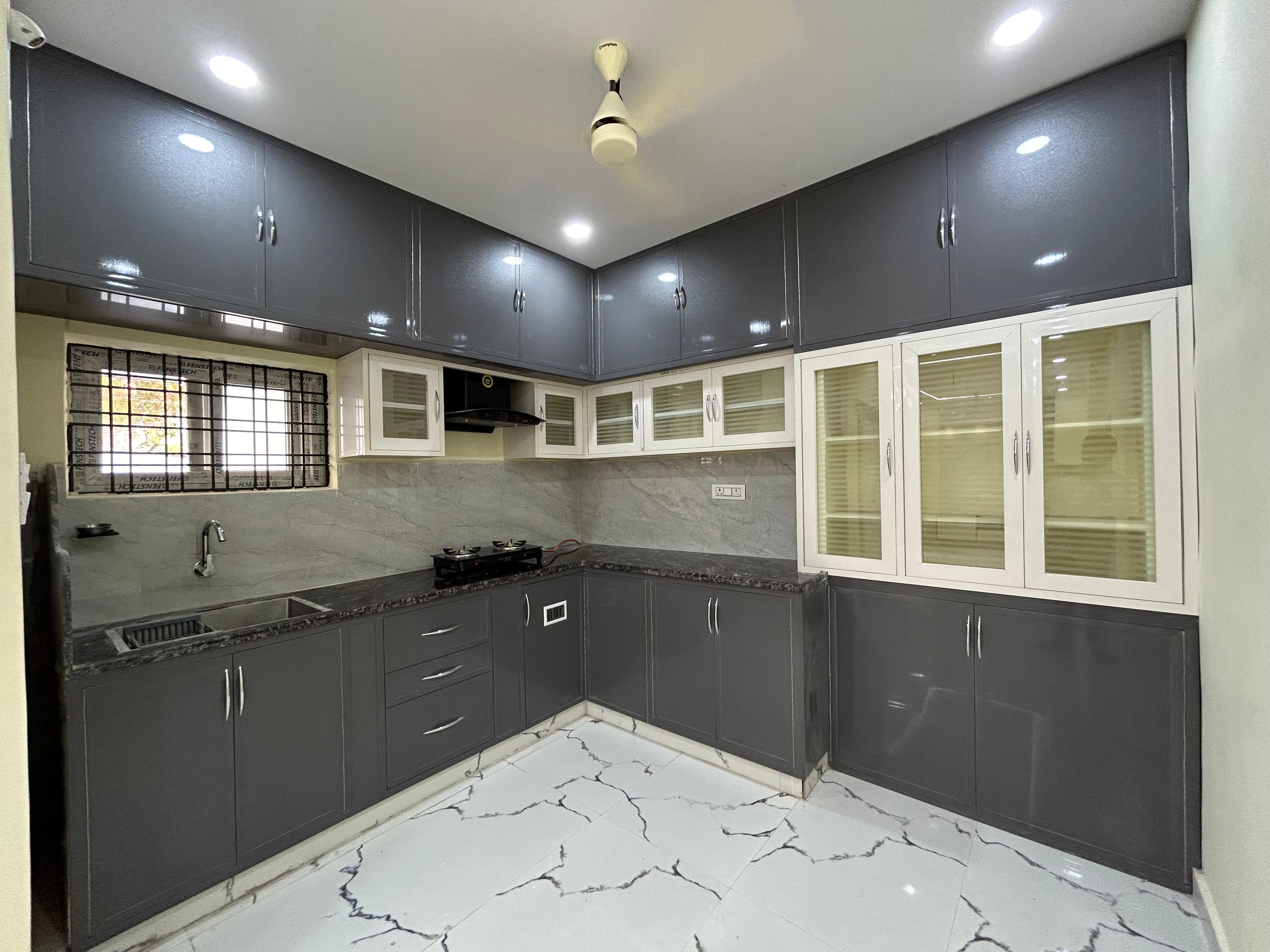 L-Shape Grey Modular Kitchen Hyderabad